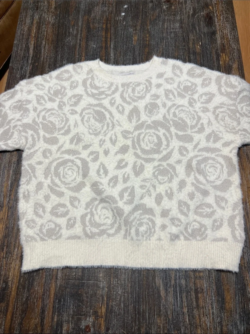 Laura Ashley Cream & Light Gray Floral Crewneck Sweater